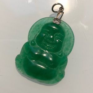 Vintage Glass Jade Colored Buddha Pendant